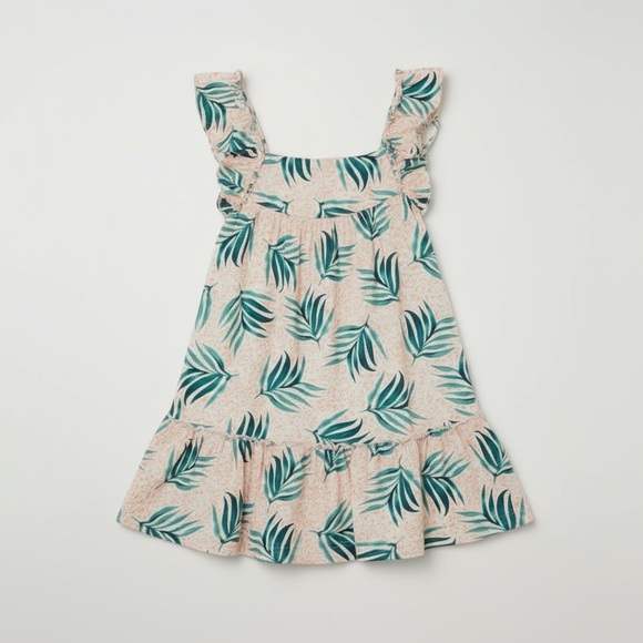 Zara Other - Zara Girls Tropical Palm Leaf Ruffle Tiered Summer Dress Green Orange 3-4Y